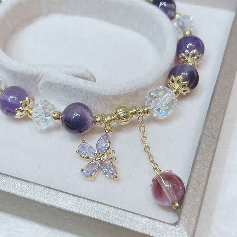 Bracelet à breloques papillon en améthyste naturelle pour la paix intérieure et la guérison