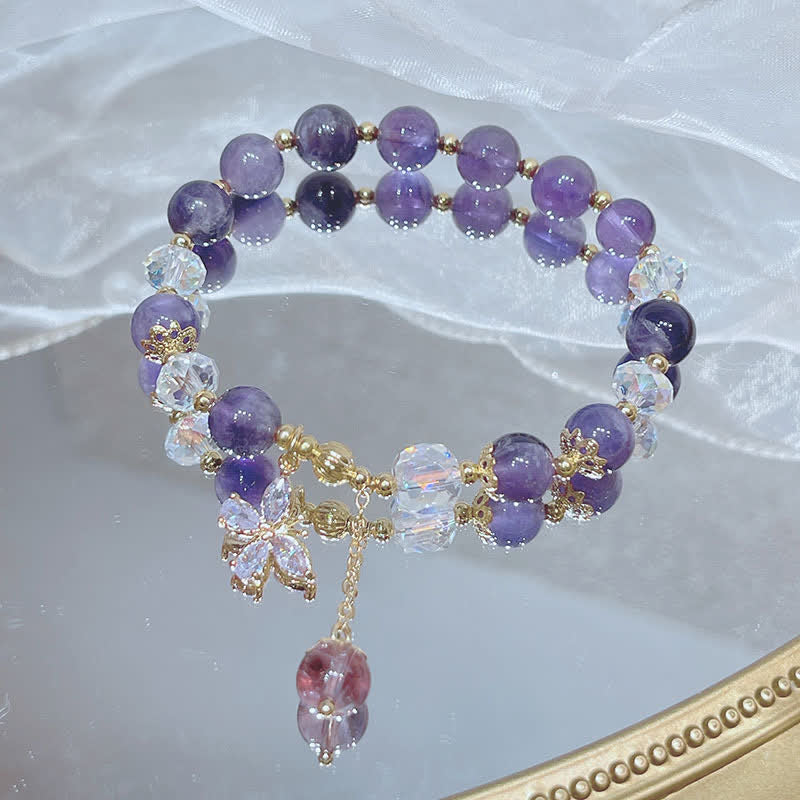 Bracelet à breloques papillon en améthyste naturelle pour la paix intérieure et la guérison