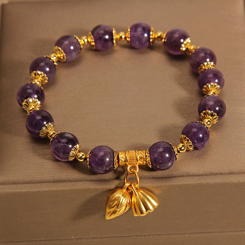 Bracelet de guérison en améthyste naturelle avec lotus pour l'équilibre spirituel