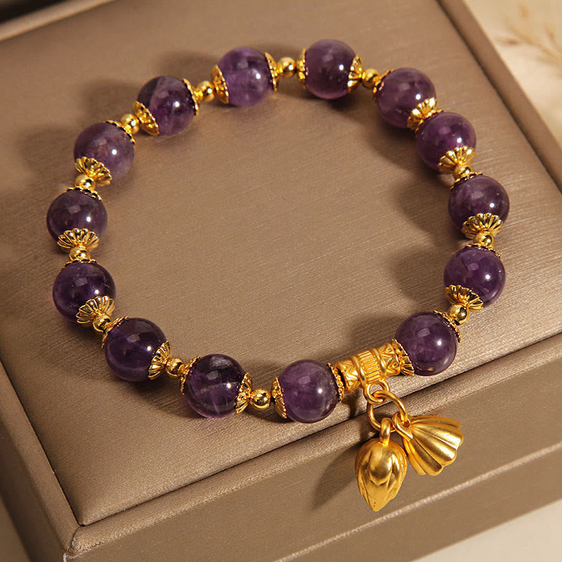 Bracelet de guérison en améthyste naturelle avec lotus pour l'équilibre spirituel