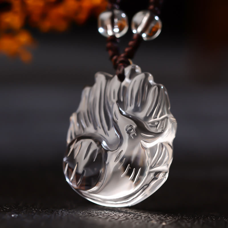 Collier porte-bonheur en améthyste naturelle avec renard à neuf queues