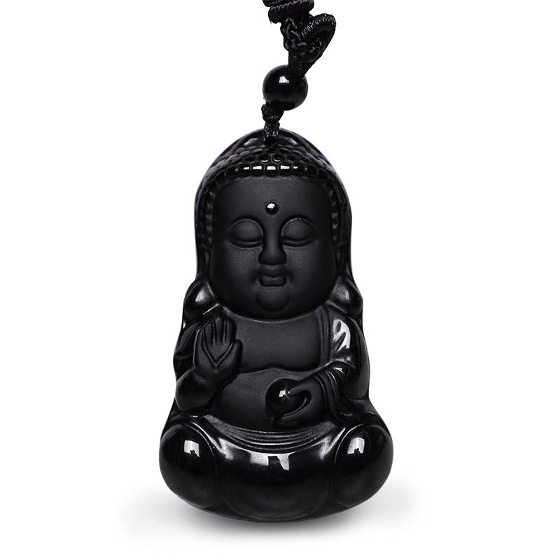 Collier Bouddha en obsidienne noire naturelle | Force et protection