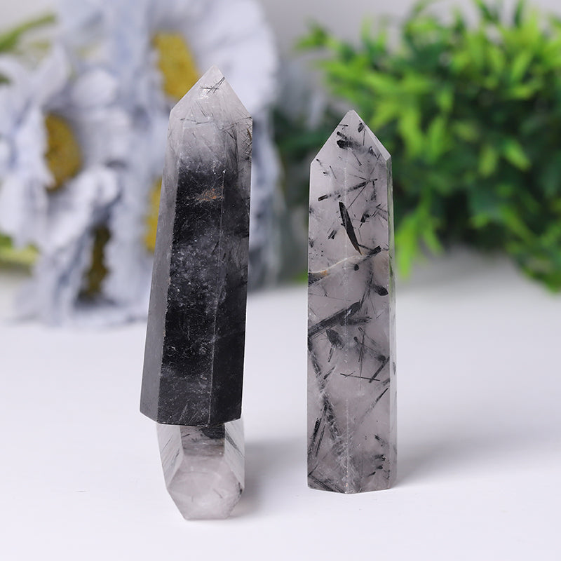 Natural Black Tourmaline Quartz Tower 2.4-4.5in Healing Points