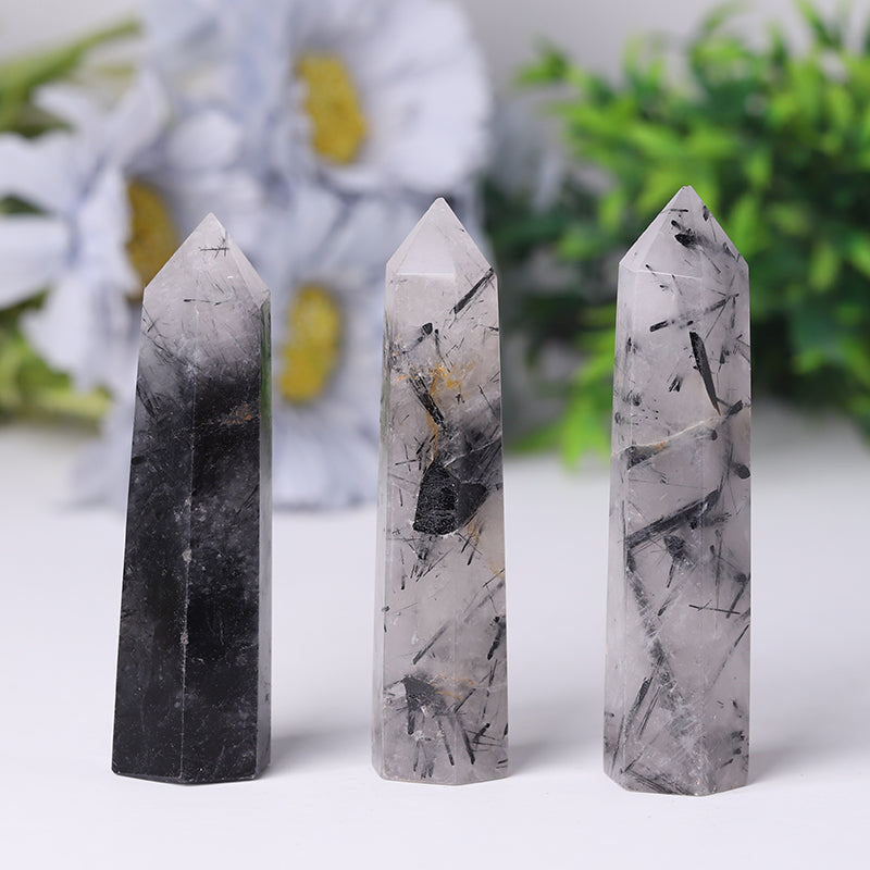 Natural Black Tourmaline Quartz Tower 2.4-4.5in Healing Points