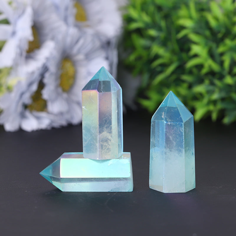 Natural Blue Angel Aura Quartz Crystal Tower 2.4-4.5 inch Healing Point