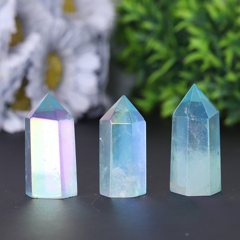 Natural Blue Angel Aura Quartz Crystal Tower 2.4-4.5 inch Healing Point