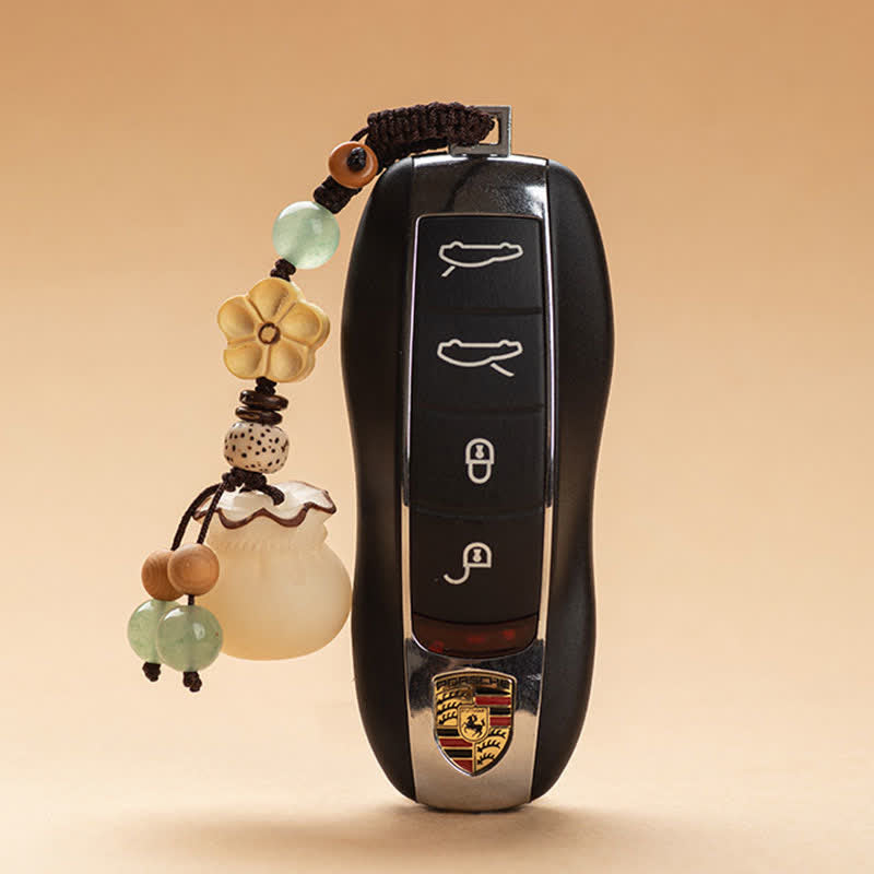 Porte-clés porte-monnaie en graines de Bodhi naturelles pour la prospérité