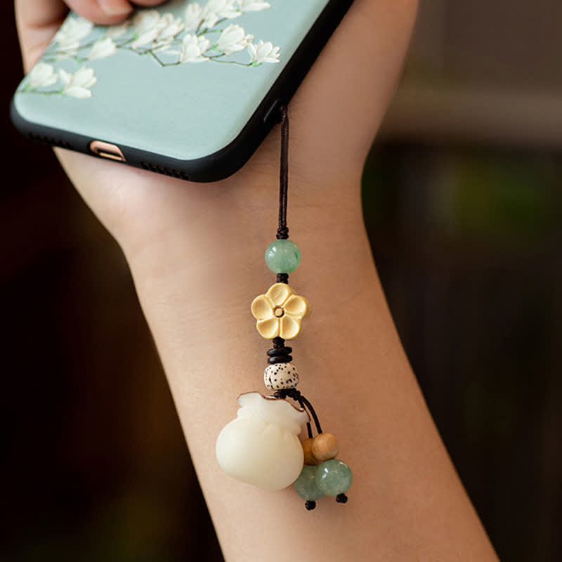 Porte-clés porte-monnaie en graines de Bodhi naturelles pour la prospérité