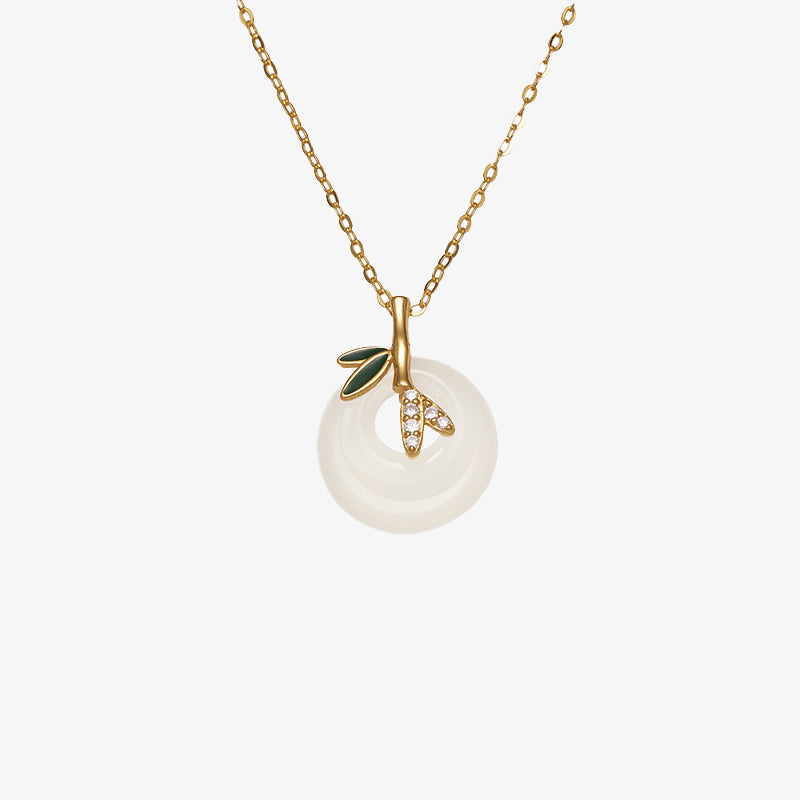 Collier spirituel avec boucle de paix en calcédoine naturelle et feuille de bambou