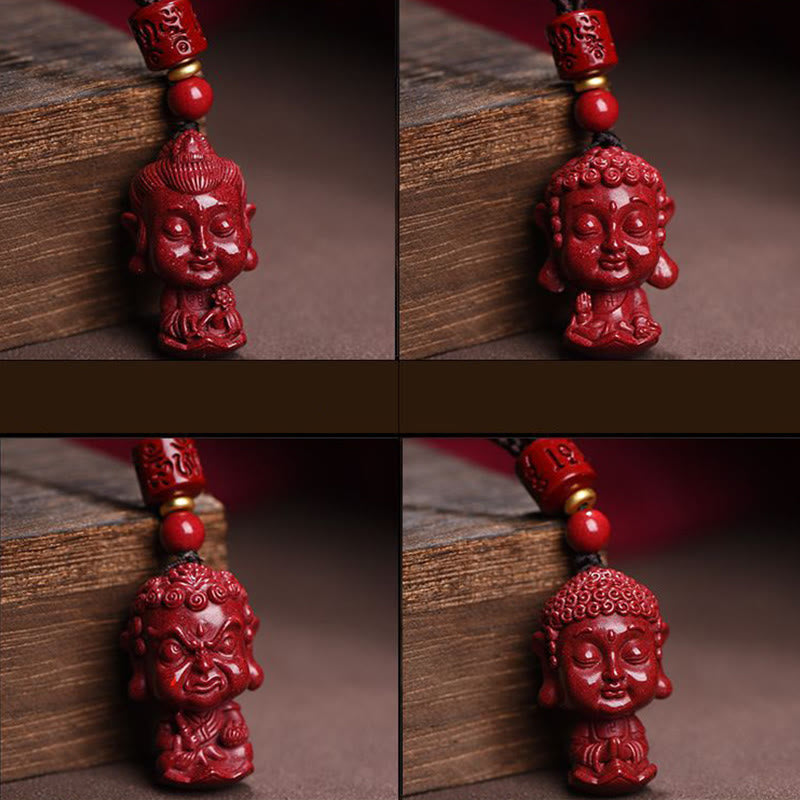 Collier du zodiaque chinois en cinabre naturel avec protection du Bouddha natal