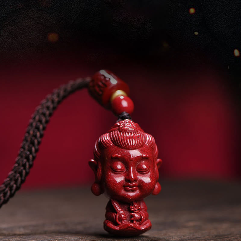 Collier du zodiaque chinois en cinabre naturel avec protection du Bouddha natal