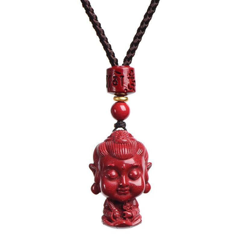 Collier du zodiaque chinois en cinabre naturel avec protection du Bouddha natal