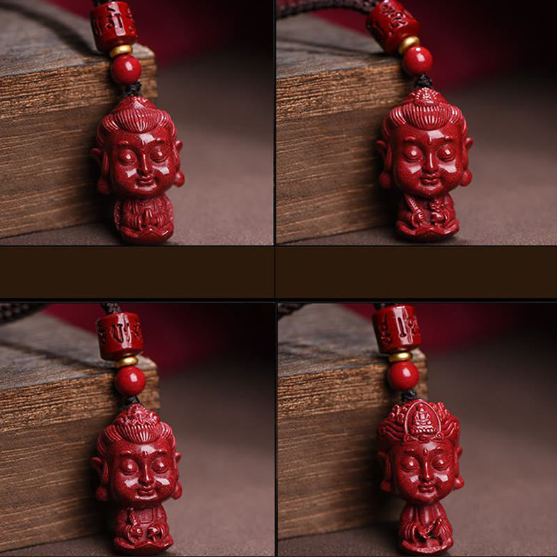 Collier du zodiaque chinois en cinabre naturel avec protection du Bouddha natal