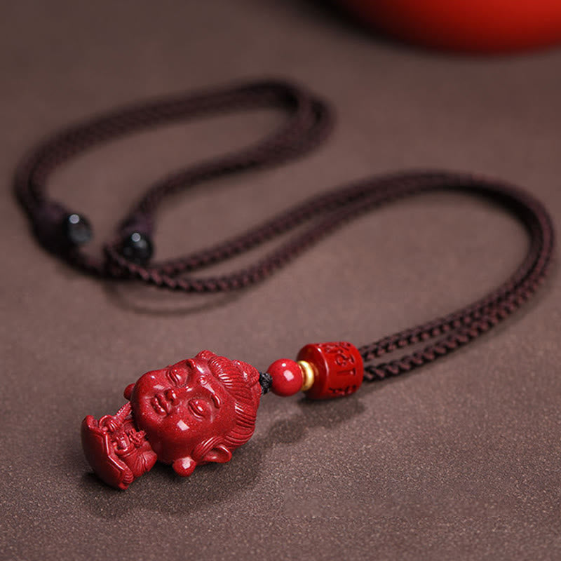 Collier du zodiaque chinois en cinabre naturel avec protection du Bouddha natal