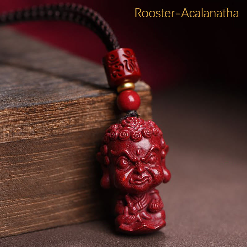 Collier du zodiaque chinois en cinabre naturel avec protection du Bouddha natal