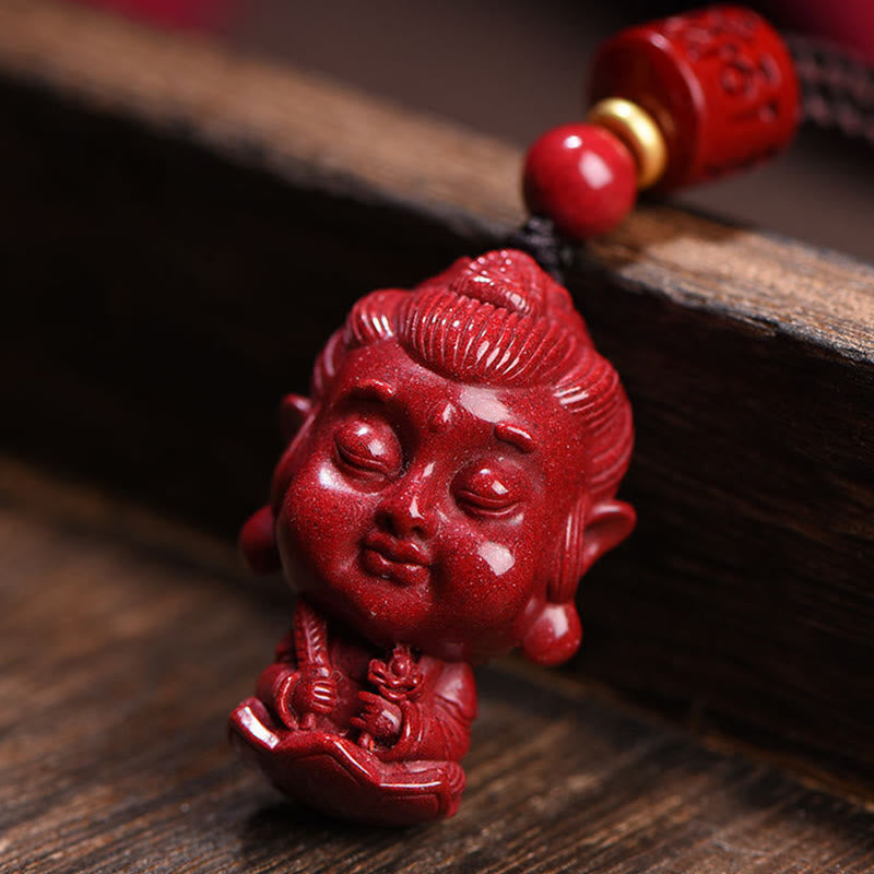 Collier du zodiaque chinois en cinabre naturel avec protection du Bouddha natal