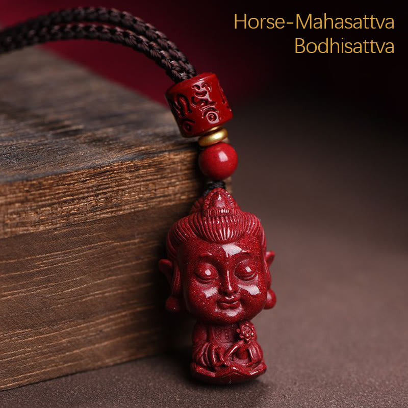 Collier du zodiaque chinois en cinabre naturel avec protection du Bouddha natal