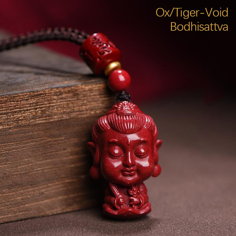 Collier du zodiaque chinois en cinabre naturel avec protection du Bouddha natal