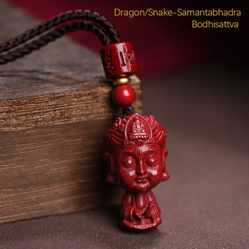 Collier du zodiaque chinois en cinabre naturel avec protection du Bouddha natal