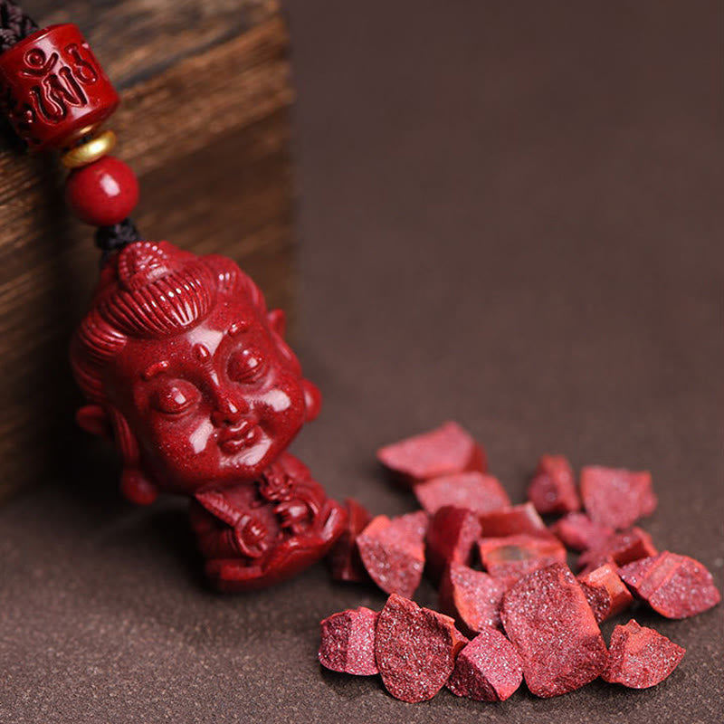 Collier du zodiaque chinois en cinabre naturel avec protection du Bouddha natal