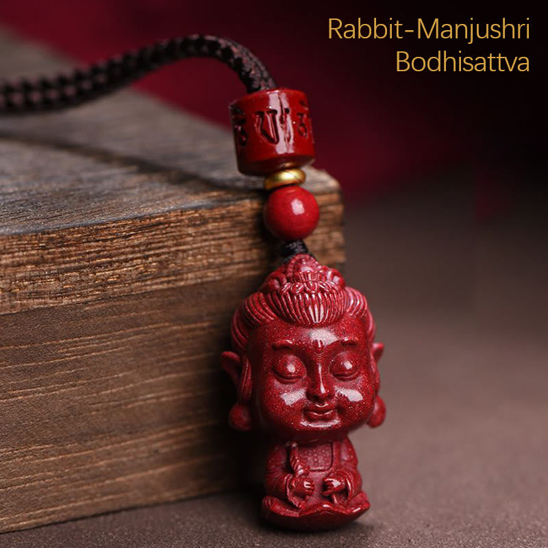 Collier du zodiaque chinois en cinabre naturel avec protection du Bouddha natal