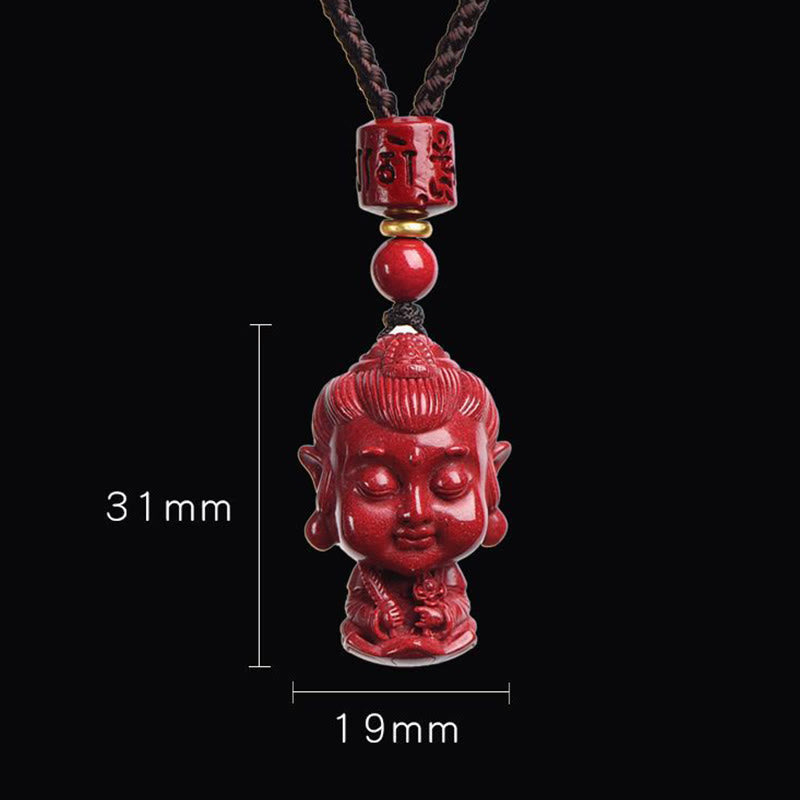 Collier du zodiaque chinois en cinabre naturel avec protection du Bouddha natal