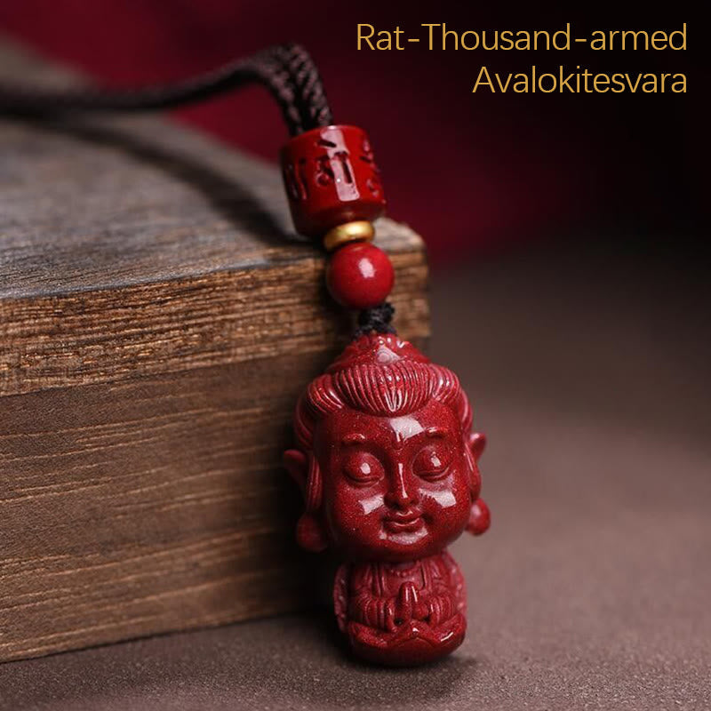 Collier du zodiaque chinois en cinabre naturel avec protection du Bouddha natal