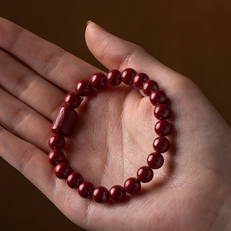 Bracelet Sutra du Cœur en Cinabre Naturel 8 mm Méditation