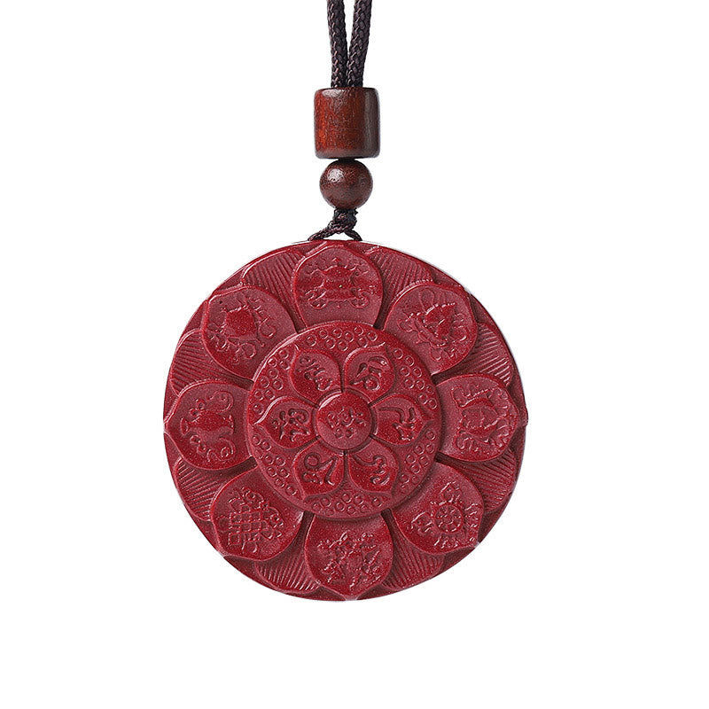 Collier pendentif naturel cinabre Lotus Om Mani Padme Hum | Protection