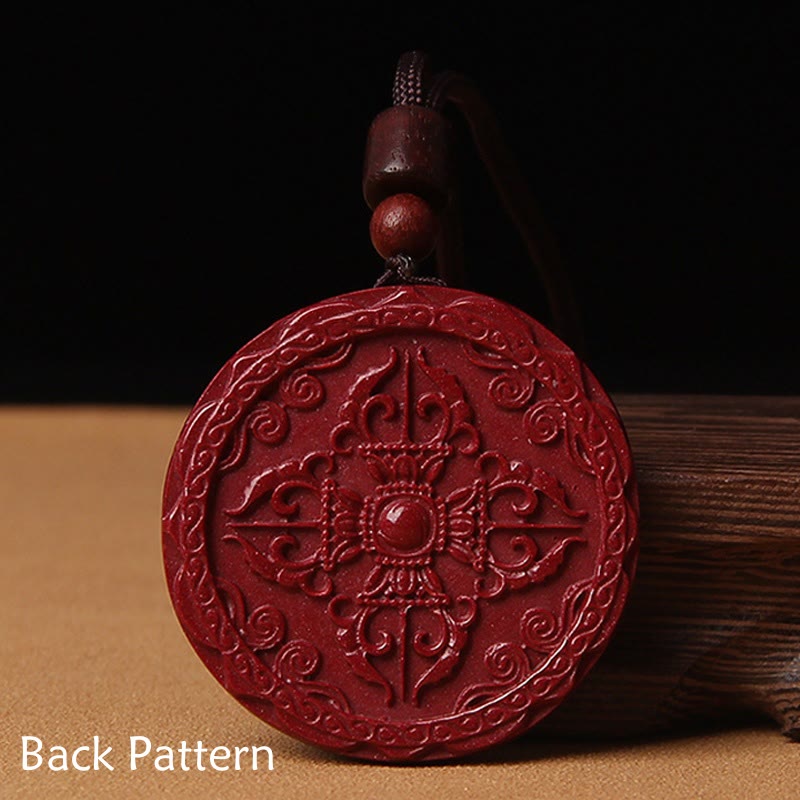 Collier pendentif naturel cinabre Lotus Om Mani Padme Hum | Protection