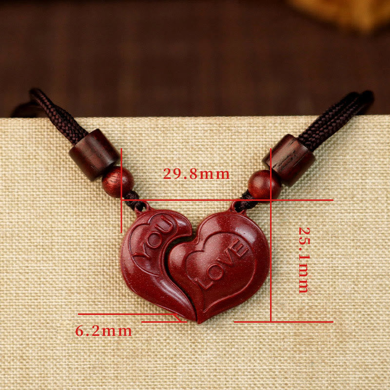 Collier de bénédiction en cinabre naturel avec cœur d'amour