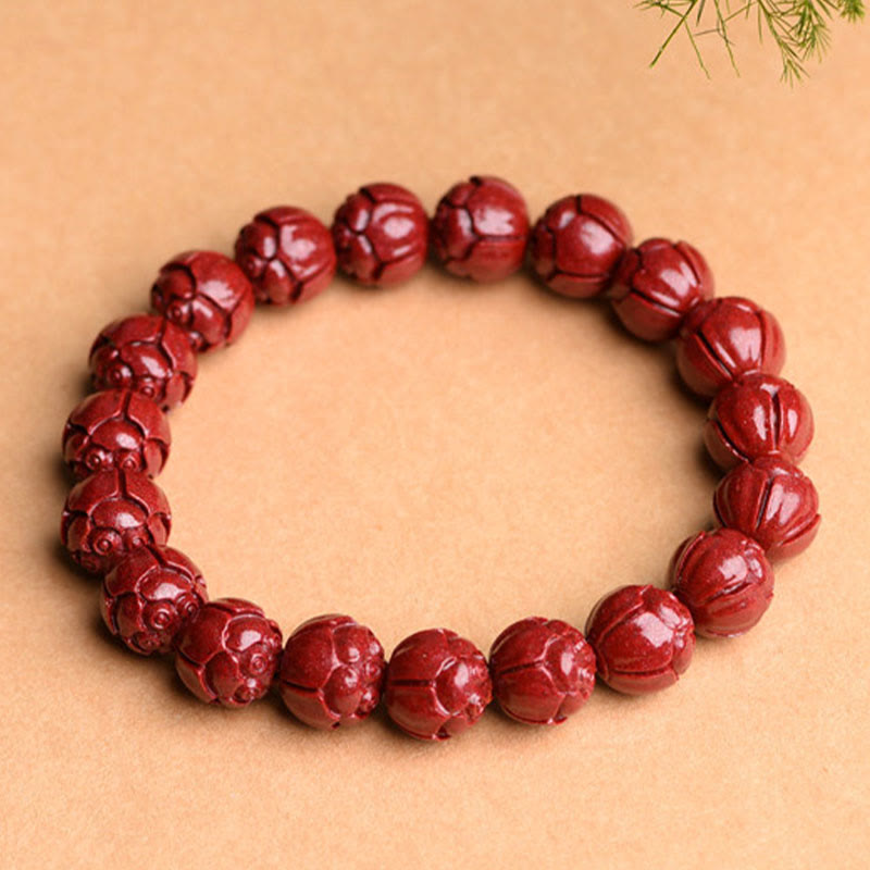 Bracelet à motif de frette en cinabre naturel Om Mani Padme Hum, 8mm