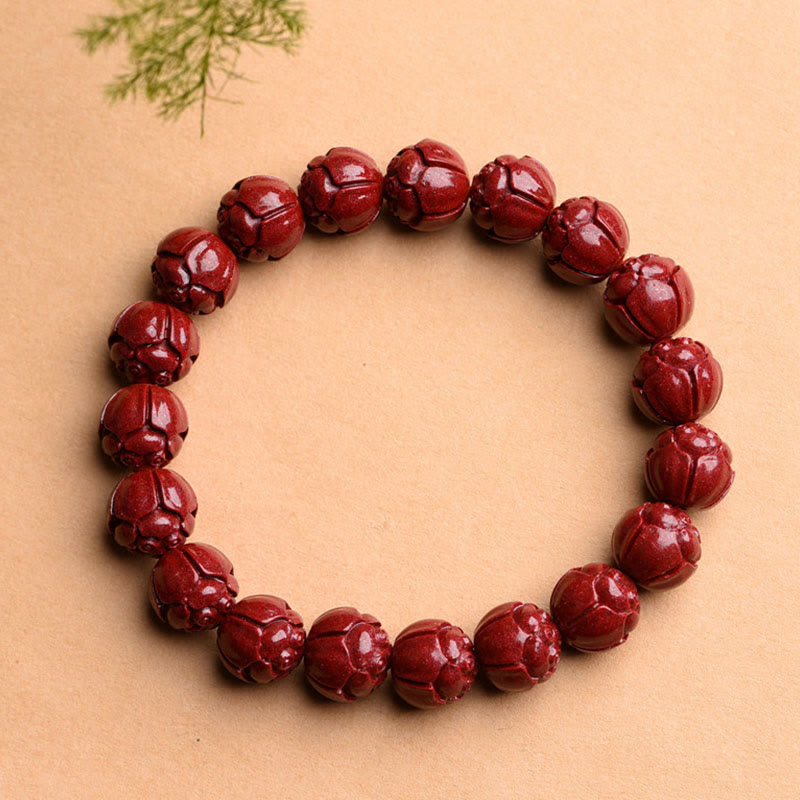Bracelet à motif de frette en cinabre naturel Om Mani Padme Hum, 8mm