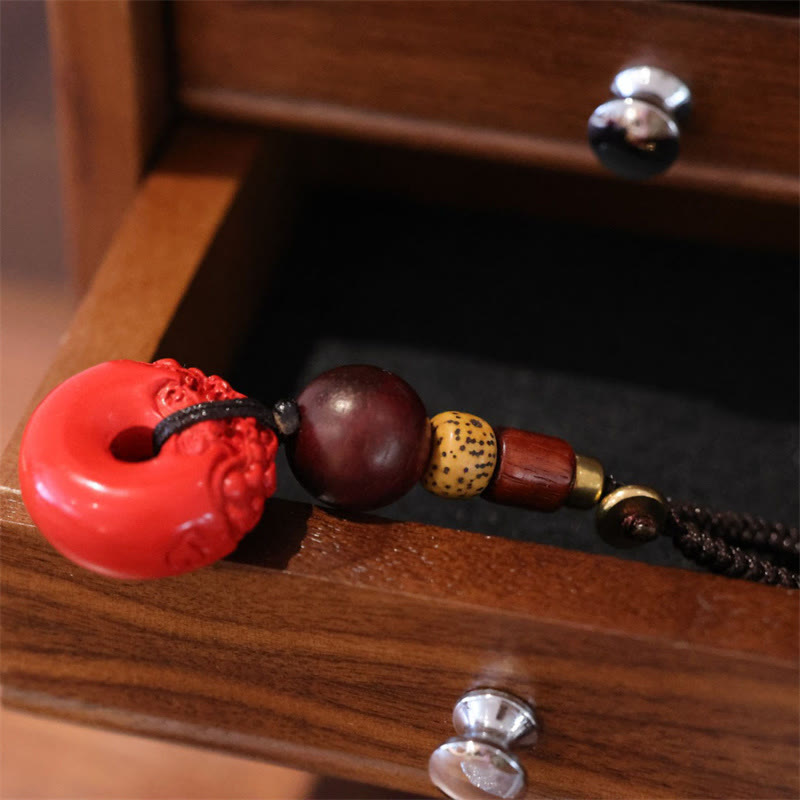 Porte-clés PiXiu Peace Buckle en cinabre naturel pour bénédictions