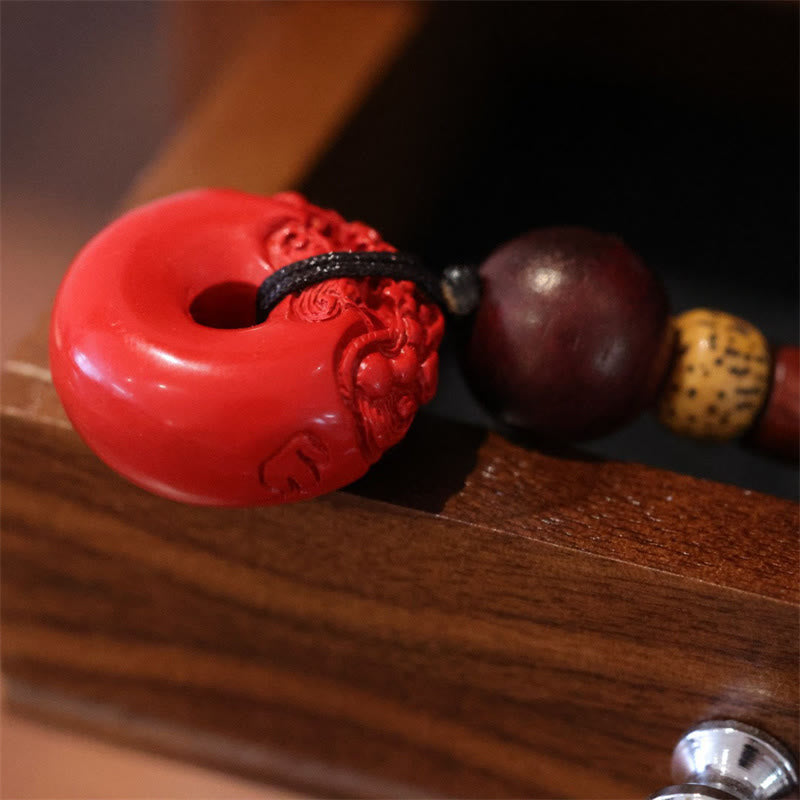 Porte-clés PiXiu Peace Buckle en cinabre naturel pour bénédictions