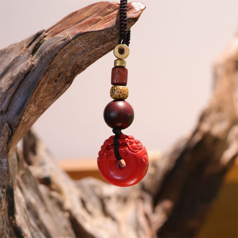 Porte-clés PiXiu Peace Buckle en cinabre naturel pour bénédictions