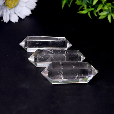 Tours de cristal à double extrémité en quartz clair naturel de 2,4 à 4,5 pouces