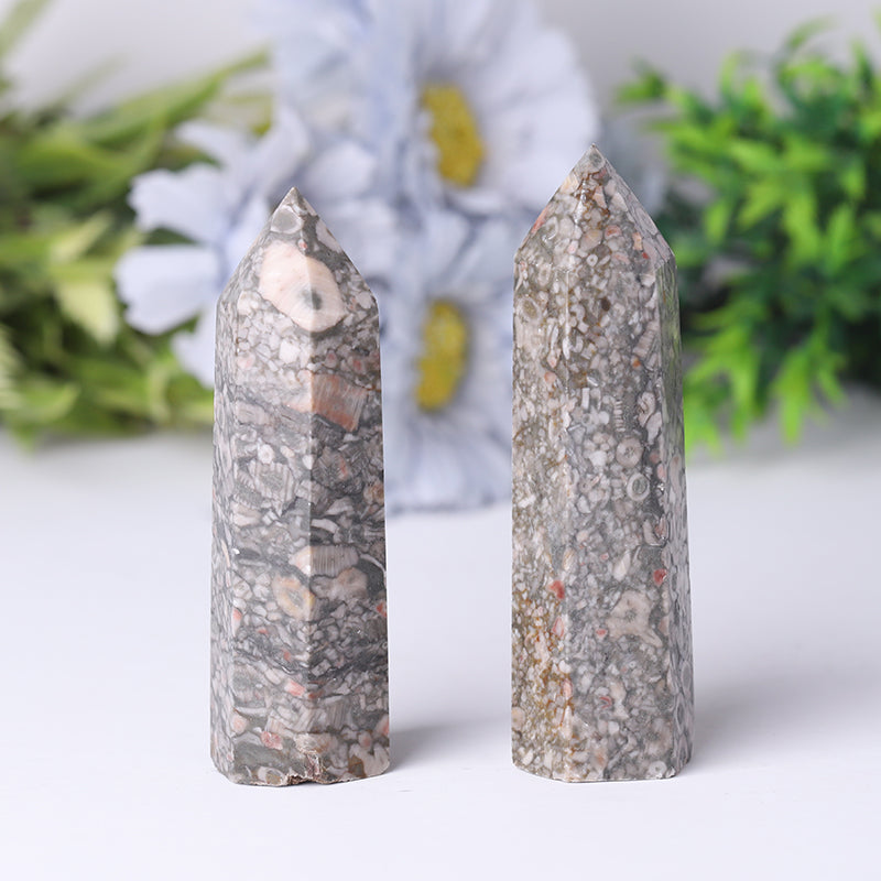 Natural Crinoid Fossil Jasper Crystal Tower 2.4-4.5 Inch Healing