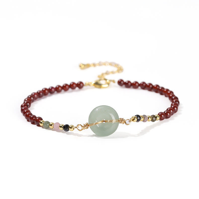 Bracelet calme en perles de grenat naturel avec boucle de paix