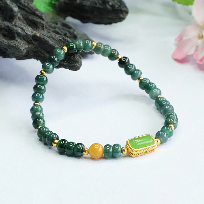 Bracelet porte-bonheur en jade vert naturel, perles de 5 mm, poignet de 14 à 15 cm
