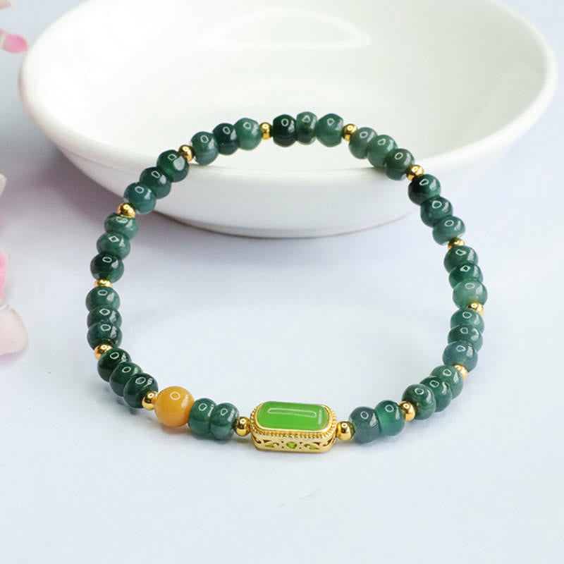 Bracelet porte-bonheur en jade vert naturel, perles de 5 mm, poignet de 14 à 15 cm