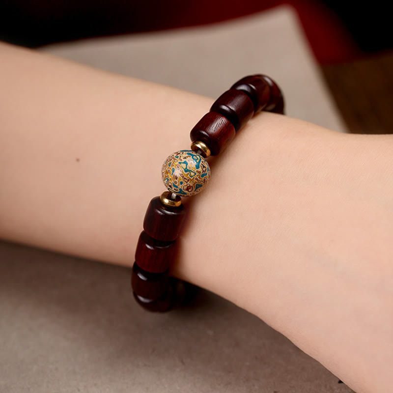 Bracelet de paix en bois de santal naturel vert et rouge, perles de 10 mm