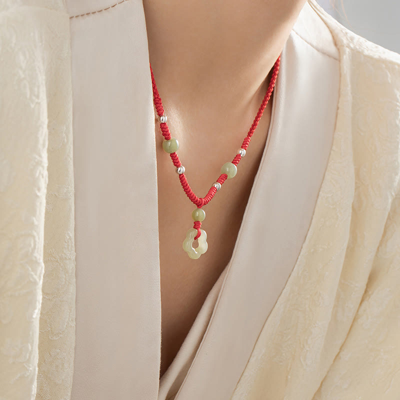 Ensemble collier et bracelet en jade cyan Hetian naturel pour la chance