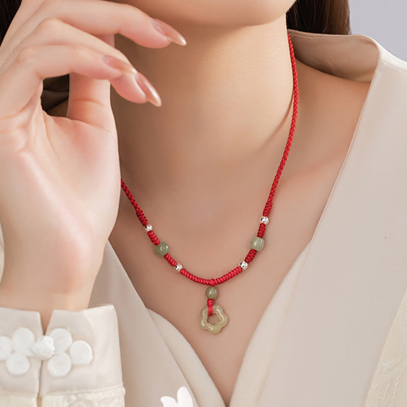 Ensemble collier et bracelet en jade cyan Hetian naturel pour la chance