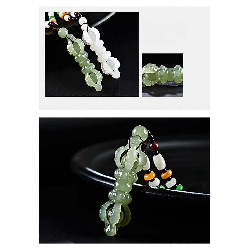 Collier de réussite en jade cyan Hetian naturel avec Dorje Vajra
