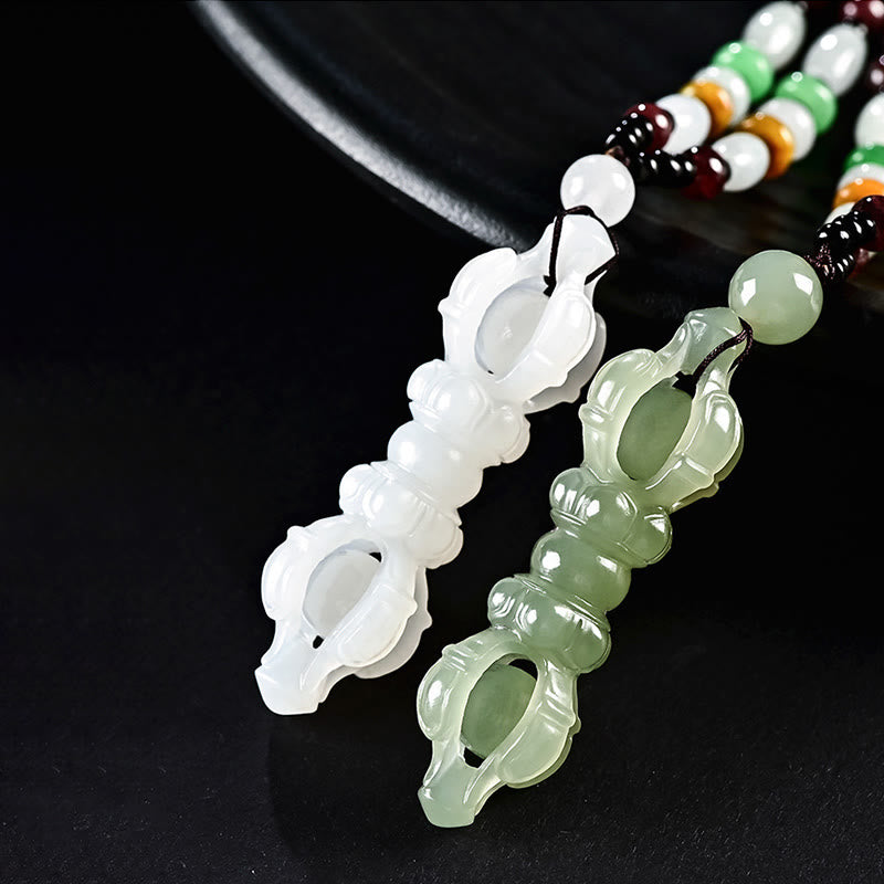 Collier de réussite en jade cyan Hetian naturel avec Dorje Vajra