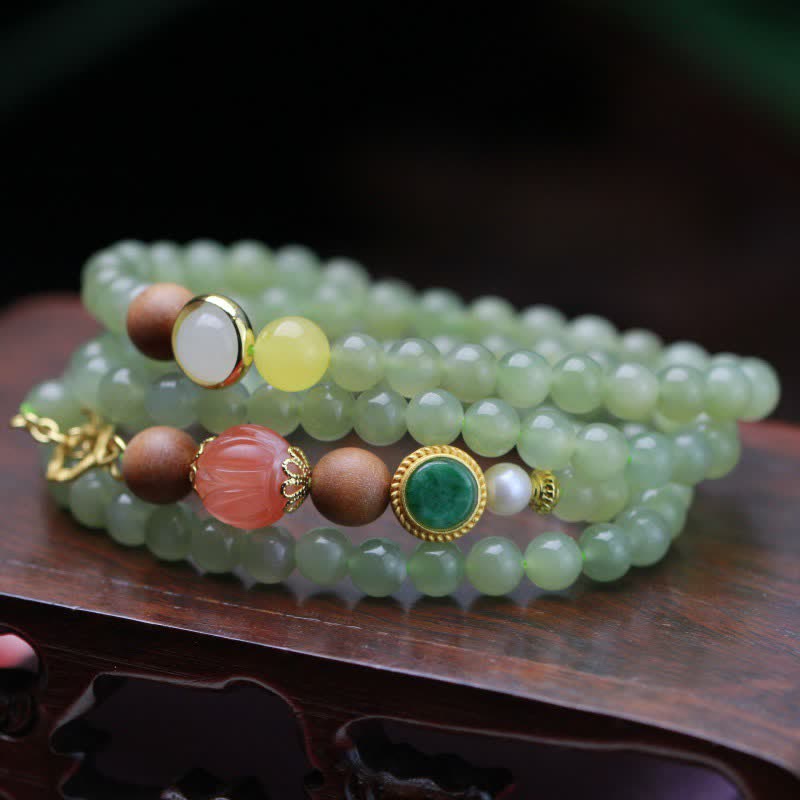 Bracelet porte-bonheur en jade ambre naturel Hetian, perles de 6 mm