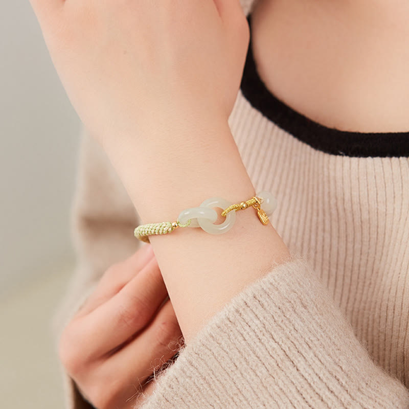 Bracelet double boucle de paix en jade naturel Hetian pour l'abondance