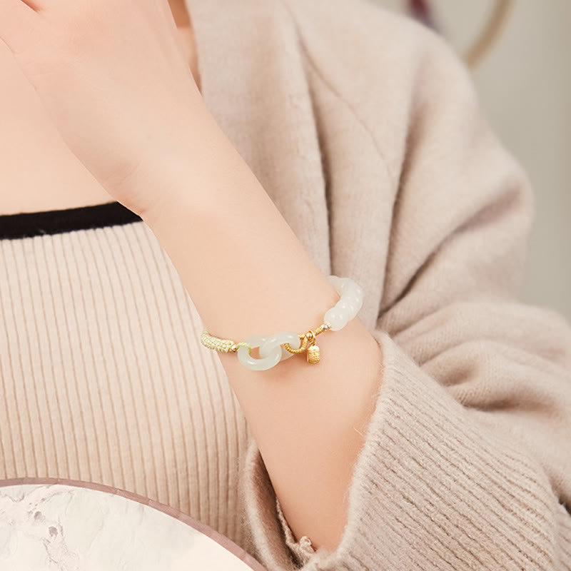Bracelet double boucle de paix en jade naturel Hetian pour l'abondance