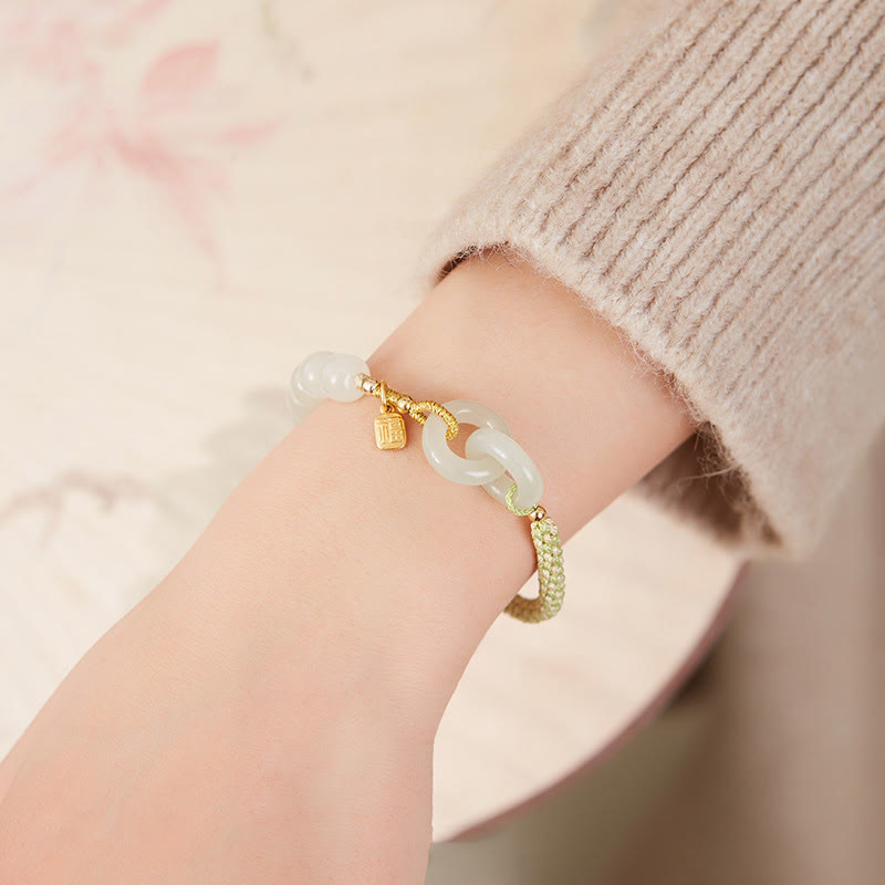 Bracelet double boucle de paix en jade naturel Hetian pour l'abondance